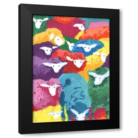 Colorful Sheep Cocktail Black Modern Wood Framed Art Print by Zwara, Ania