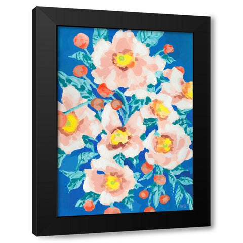 Cobalt Blue With Anemones Black Modern Wood Framed Art Print with Double Matting by Zwara, Ania