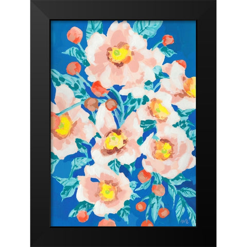 Cobalt Blue With Anemones Black Modern Wood Framed Art Print by Zwara, Ania