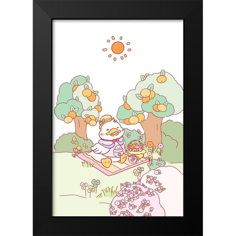 Little Duck Picnic up Black Modern Wood Framed Art Print by Thai, Xuan
