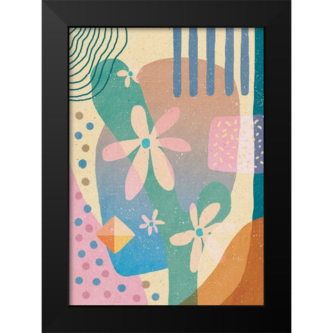 Abstraction of Flowers Black Modern Wood Framed Art Print by Demir, Aylin