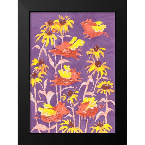 Flying Piglets Black Modern Wood Framed Art Print by Zwara, Ania