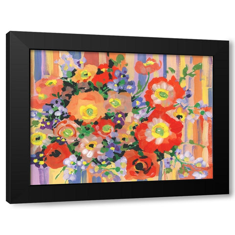 Folk Bouquet Black Modern Wood Framed Art Print by Zwara, Ania
