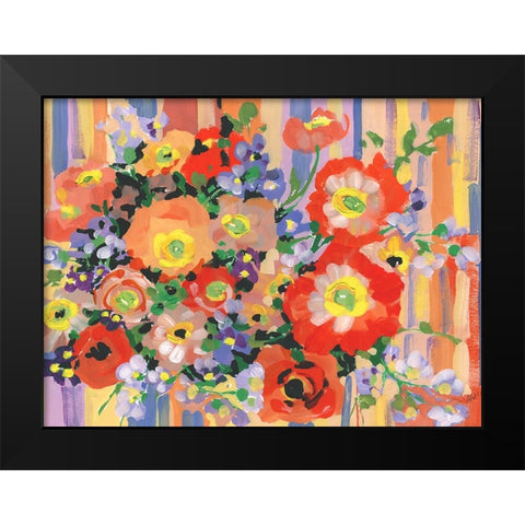 Folk Bouquet Black Modern Wood Framed Art Print by Zwara, Ania
