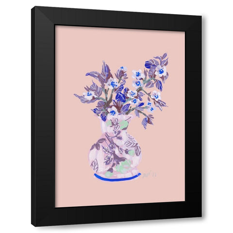 Apple Blossom - Coral Black Modern Wood Framed Art Print with Double Matting by Zwara, Ania