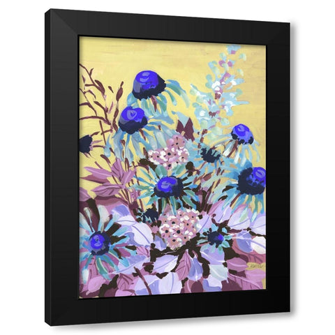 Echinacea Cobalt Blue Black Modern Wood Framed Art Print by Zwara, Ania