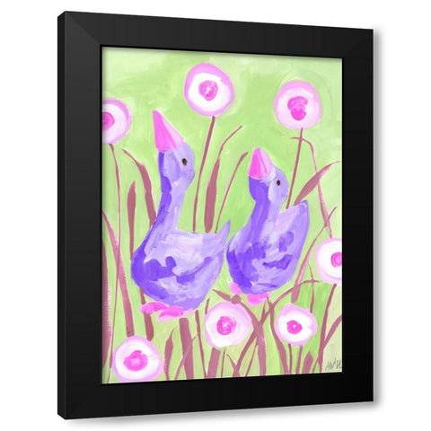 Violet Gees In The Garden Black Modern Wood Framed Art Print by Zwara, Ania