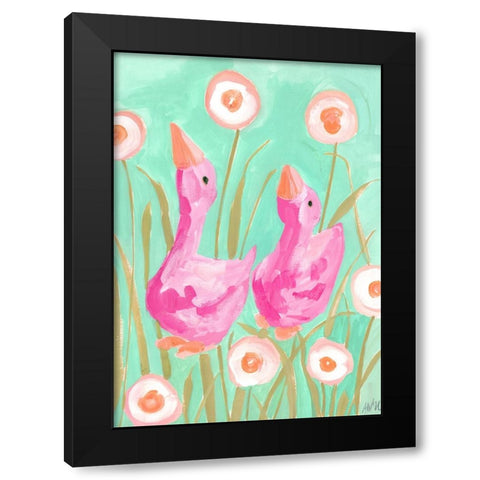 Pink Gees In The Garden Black Modern Wood Framed Art Print with Double Matting by Zwara, Ania