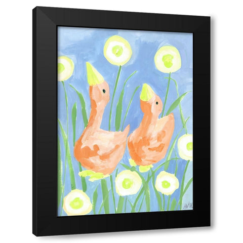 Orange Gees In The Garden Black Modern Wood Framed Art Print with Double Matting by Zwara, Ania
