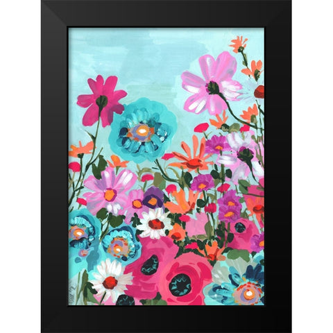 Meadow In June Pink Black Modern Wood Framed Art Print by Zwara, Ania