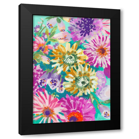 Pink Asters Black Modern Wood Framed Art Print with Double Matting by Zwara, Ania