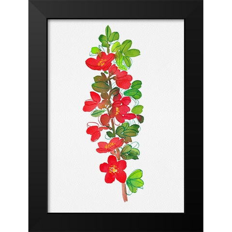 Japanese quince or Chaenomeles japonica botanical painting Black Modern Wood Framed Art Print by Kata Botanical
