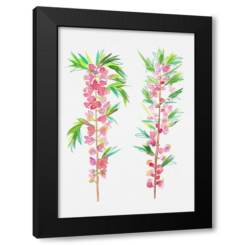 Dwarf Russian almond or Prunus tenella botanical painting Black Modern Wood Framed Art Print by Kata Botanical