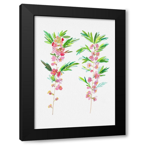 Dwarf Russian almond or Prunus tenella botanical painting Black Modern Wood Framed Art Print with Double Matting by Kata Botanical