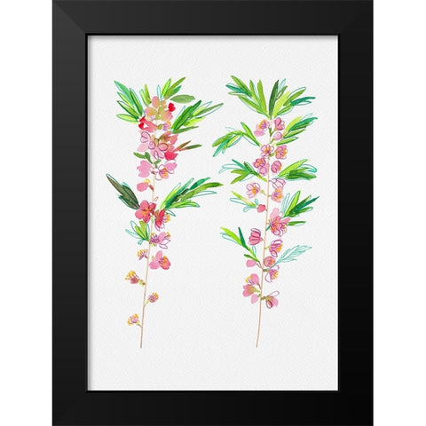 Dwarf Russian almond or Prunus tenella botanical painting Black Modern Wood Framed Art Print by Kata Botanical
