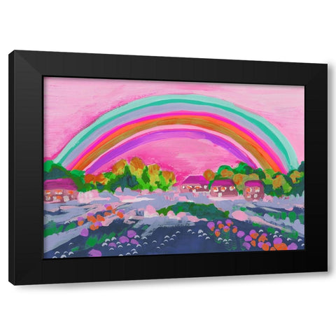 Countryside Rainbow On Pink Black Modern Wood Framed Art Print by Zwara, Ania