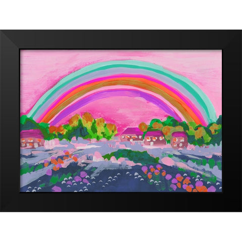Countryside Rainbow On Pink Black Modern Wood Framed Art Print by Zwara, Ania