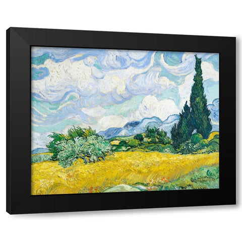 Wheat Field With Cypresses Black Modern Wood Framed Art Print with Double Matting by Pictufy