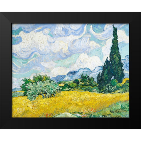 Wheat Field With Cypresses Black Modern Wood Framed Art Print by Pictufy