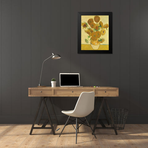 Sunflowers Black Modern Wood Framed Art Print by Pictufy