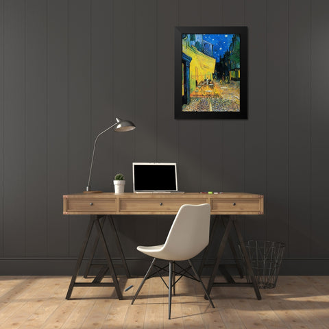 CafAc Terrace At Night Black Modern Wood Framed Art Print by Pictufy