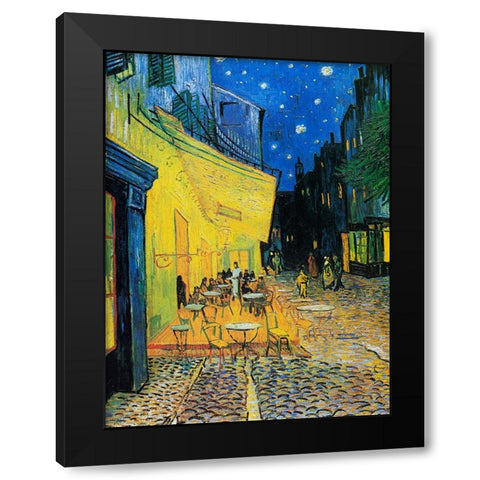 CafAc Terrace At Night Black Modern Wood Framed Art Print by Pictufy