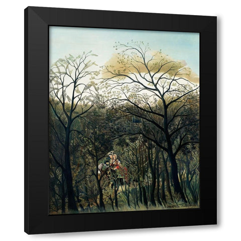 Rendezvous In The Forest Black Modern Wood Framed Art Print by Pictufy