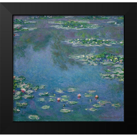 Water Lilies Black Modern Wood Framed Art Print by Pictufy