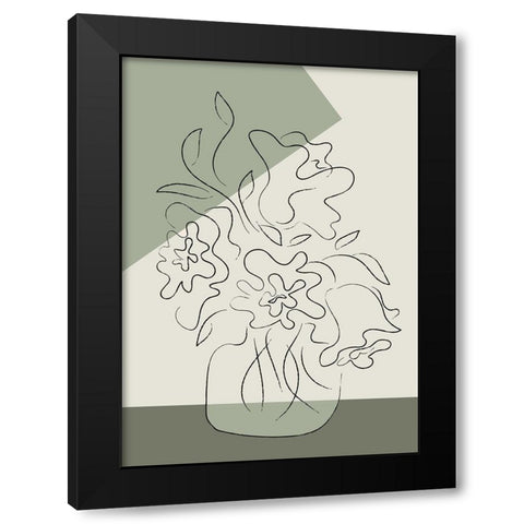 Flower Green Black Modern Wood Framed Art Print with Double Matting by Pictufy Studio II