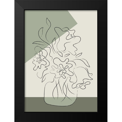 Flower Green Black Modern Wood Framed Art Print by Pictufy Studio II