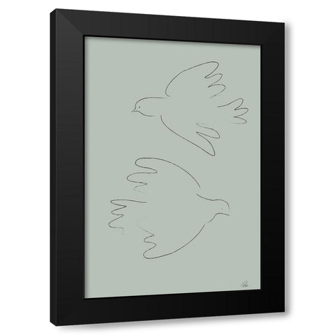 DOVES Green Black Modern Wood Framed Art Print by Pictufy Studio II