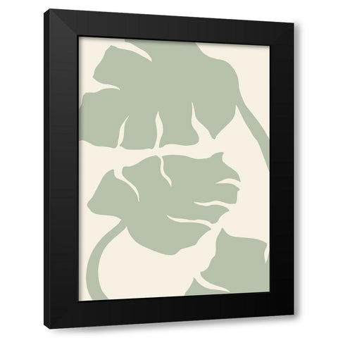 Monstera Sage Green Black Modern Wood Framed Art Print by Pictufy Studio