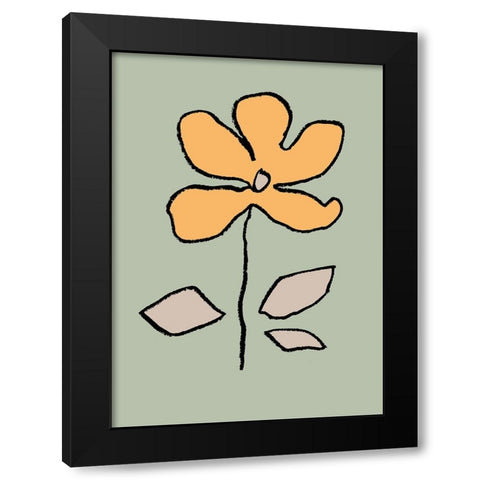 Flower Yellow and Green Black Modern Wood Framed Art Print by Pictufy Studio
