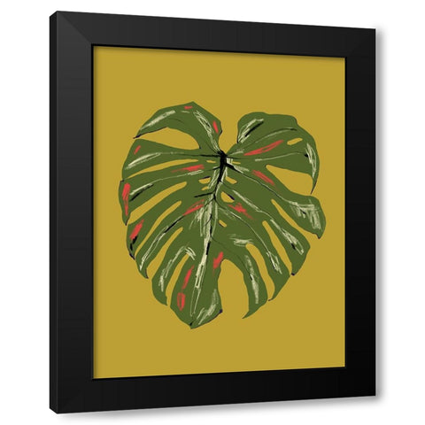 Monstera Leaf Green Black Modern Wood Framed Art Print by Gulina, Francesco