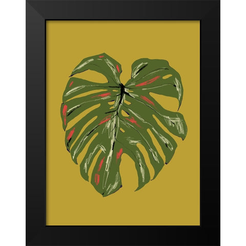 Monstera Leaf Green Black Modern Wood Framed Art Print by Gulina, Francesco