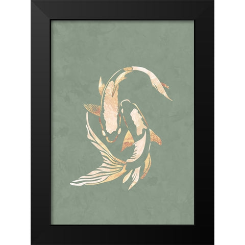 Sage Green Gold Koi Fish 1 Black Modern Wood Framed Art Print by Manovski, Sarah
