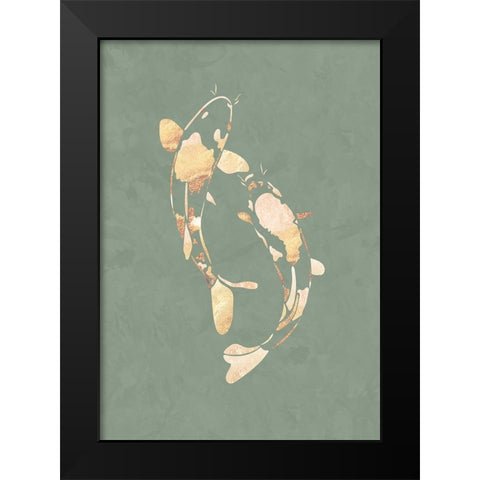 Sage Green Gold Koi Fish 2 Black Modern Wood Framed Art Print by Manovski, Sarah