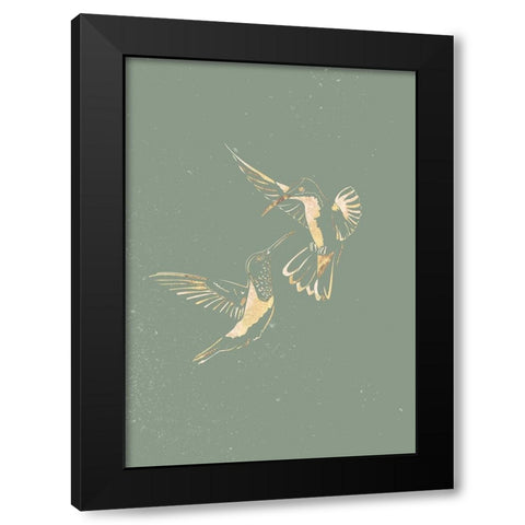 Sage Green Gold Hummingbirds Black Modern Wood Framed Art Print by Manovski, Sarah
