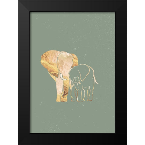 Sage Green Gold Elephants 1 Black Modern Wood Framed Art Print by Manovski, Sarah