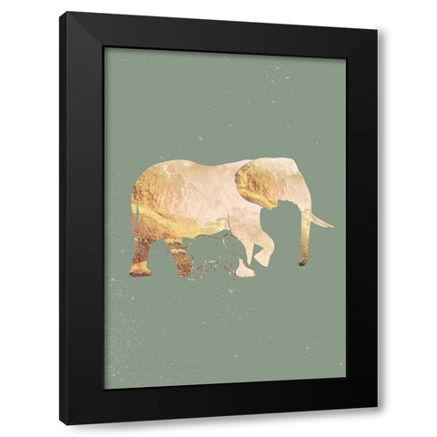 Sage Green Gold Elephants 2 Black Modern Wood Framed Art Print by Manovski, Sarah