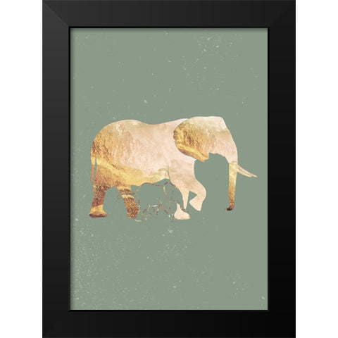 Sage Green Gold Elephants 2 Black Modern Wood Framed Art Print by Manovski, Sarah