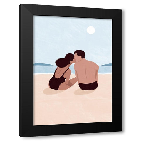 First Kiss Black Modern Wood Framed Art Print by Tomljanovic, Maja