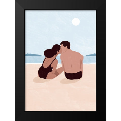 First Kiss Black Modern Wood Framed Art Print by Tomljanovic, Maja