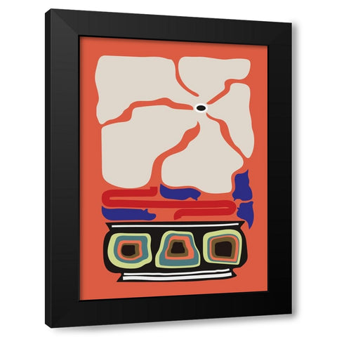 Ukiyo Flower Salmon Black Modern Wood Framed Art Print with Double Matting by Collett, Frances