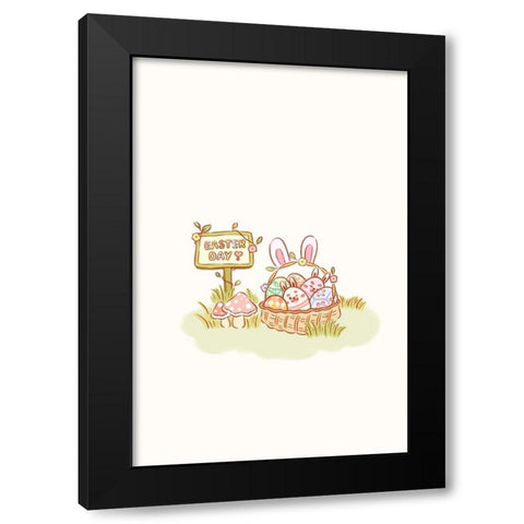 Cute Yellow Bunny Chubby Easter Eggs Black Modern Wood Framed Art Print by Thai, Xuan