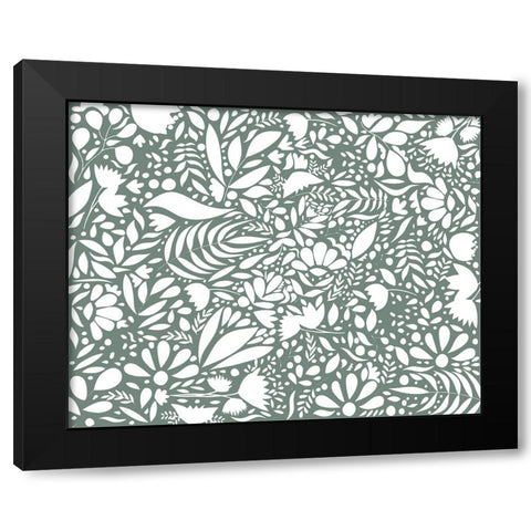 Scandi green white pattern Black Modern Wood Framed Art Print with Double Matting by Manovski, Sarah