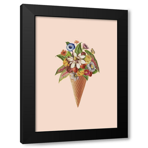 Botanical pink ice cream Black Modern Wood Framed Art Print by Floral Studio, Frida