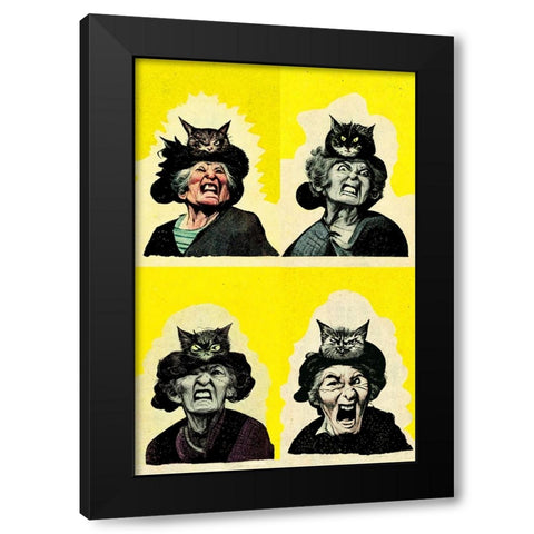 Angry Cat Lady Black Modern Wood Framed Art Print with Double Matting by Treechild