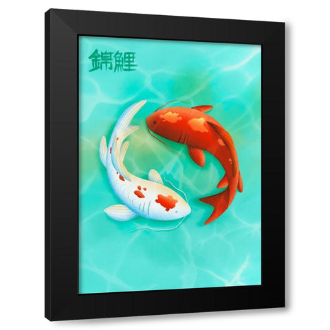 Koi Love Black Modern Wood Framed Art Print with Double Matting by Roze, Fadil