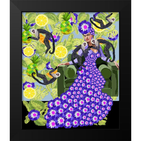 Frida in the Garden Black Modern Wood Framed Art Print by Rakos, Lynnda